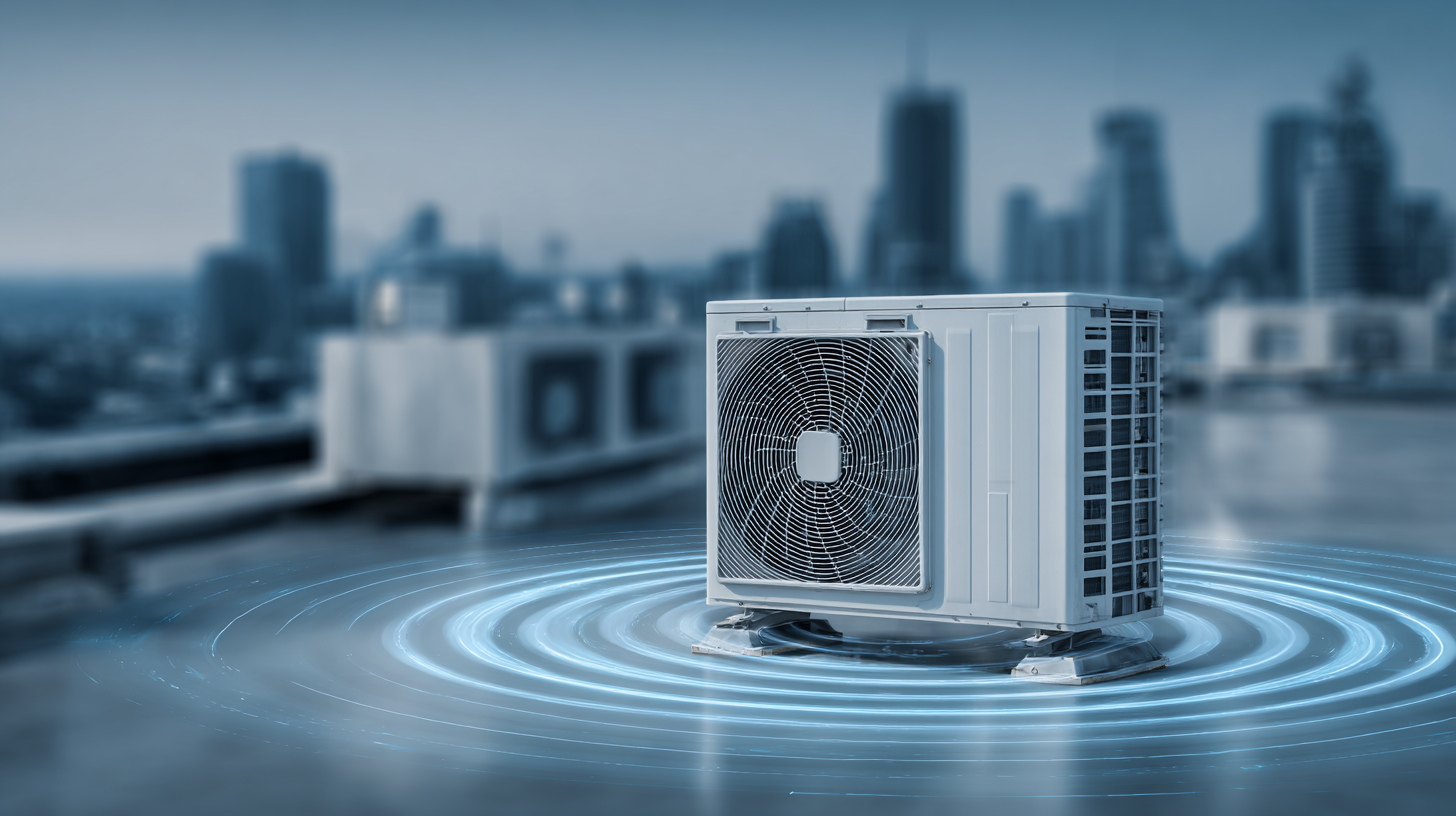 Rooftop HVAC condenser with sound waves